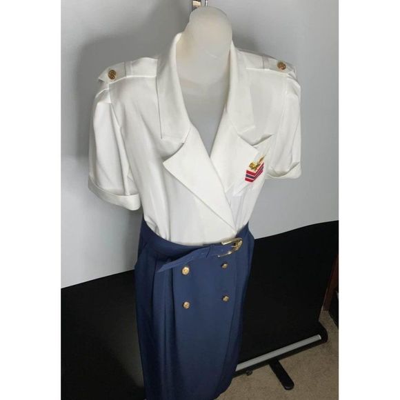 𝅺SZ 14 Liz Petites air hostess style dress up role play outfit blue white - Picture 2 of 9